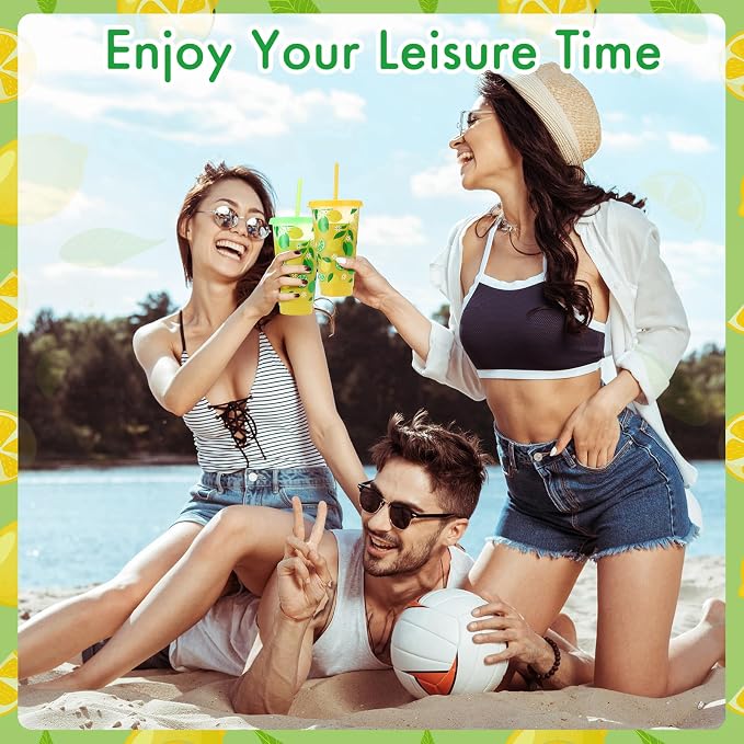 Honeydak 24 oz Lemon Tumbler with Straw and Lid Gifts Reusable Plastic Cups Bulk Water Bottle Iced Coffee Travel Mug Cup for Birthday Party - Image 5