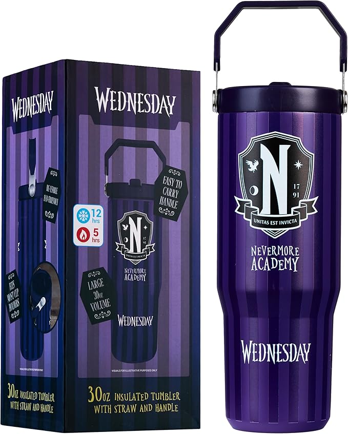 Get Trend Wednesday Tumbler with Straw 30oz Girls Teens Insulated Cup with Lid Handle Travel Mug Cups with Lids for School Sports Gifts for Girls (Purple Wednesday) by GetTrend