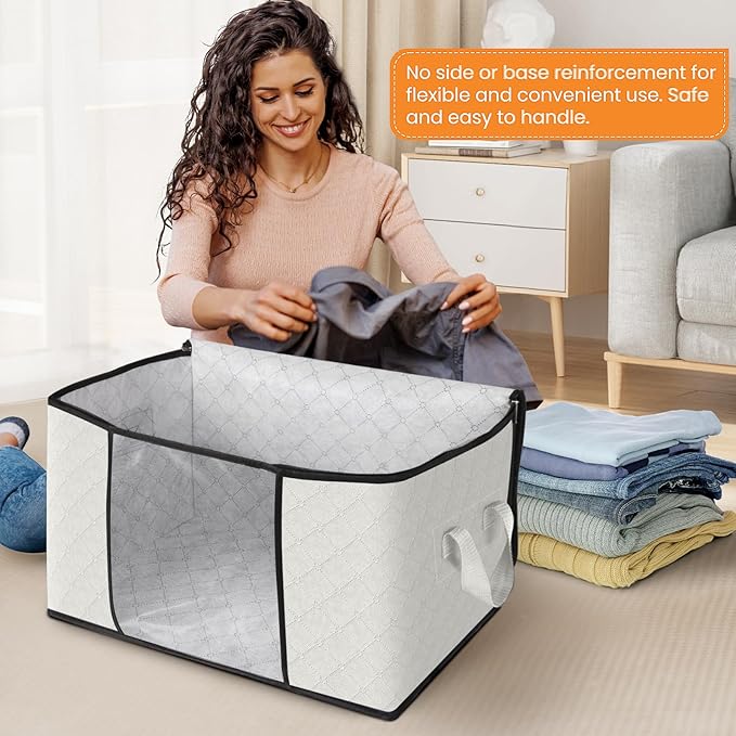 Fab totes 6 Pack Clothes Storage, Foldable Thick Fabric Blanket Storage Bags - Image 3