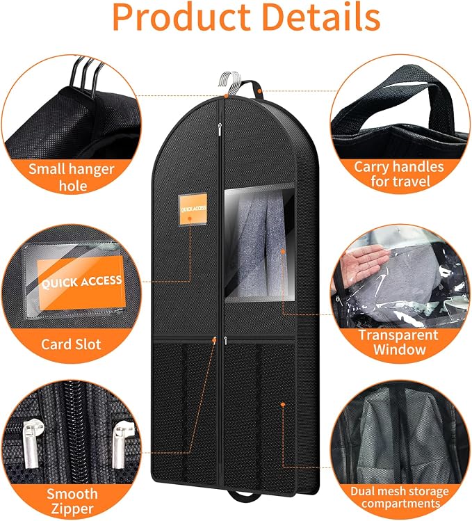 Suit Garment Clothes Travel Bag: 43 inch Lightweight Foldable Black Short - Image 6