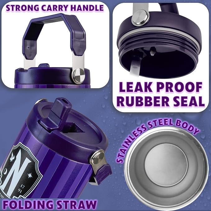 Get Trend Wednesday Tumbler with Straw 30oz Girls Teens Insulated Cup with Lid Handle Travel Mug Cups with Lids for School Sports Gifts for Girls (Purple Wednesday) - Image 4