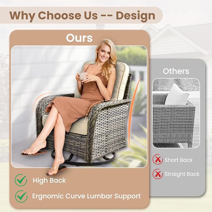 HOOOWOOO Patio Furniture Set, 3 Pieces Outdoor Conversation Set, All Weather - Image 3