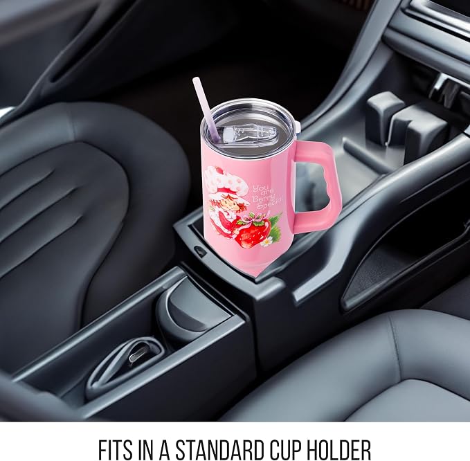 Silver Buffalo Strawberry Shortcake “You are Berry Special” Stainless Steel Tumbler with Handle, Fits in Standard Cup Holder, 40 Ounces - Image 6