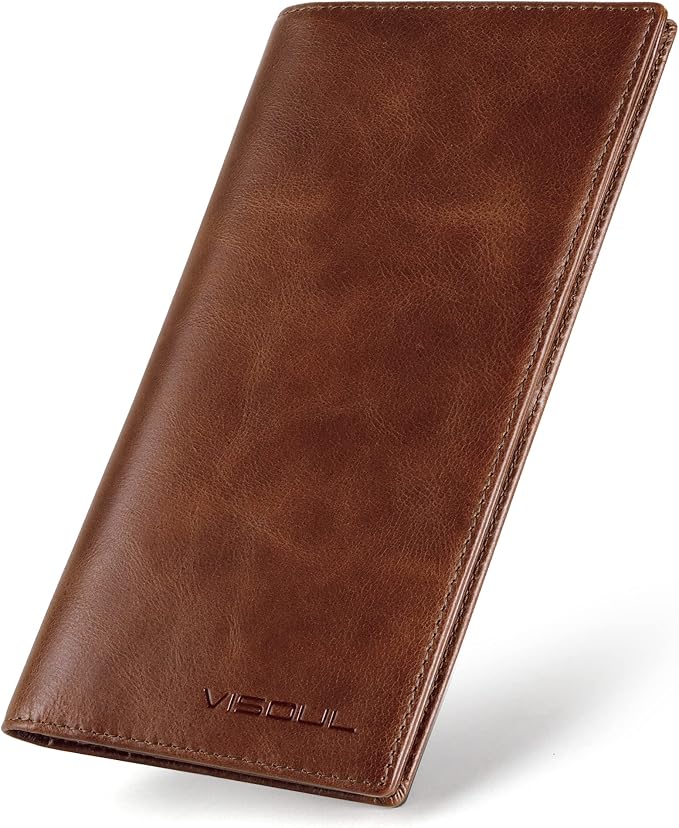 VISOUL Mens Checkbook Leather Wallets Long Bifold Wallets by VISOUL