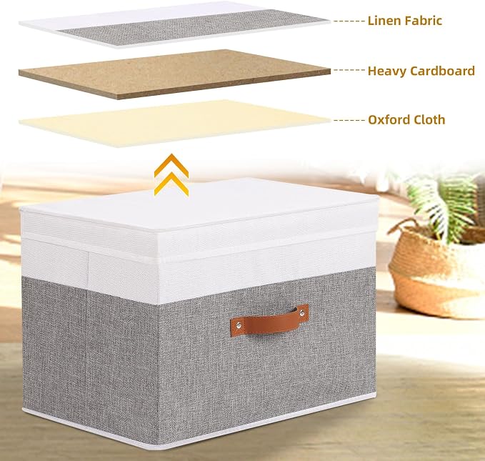 Fabric Storage Bins with Lids, 1 Pack Linen Foldable Cloth Baskets, 15 x 9.8 x - Image 7