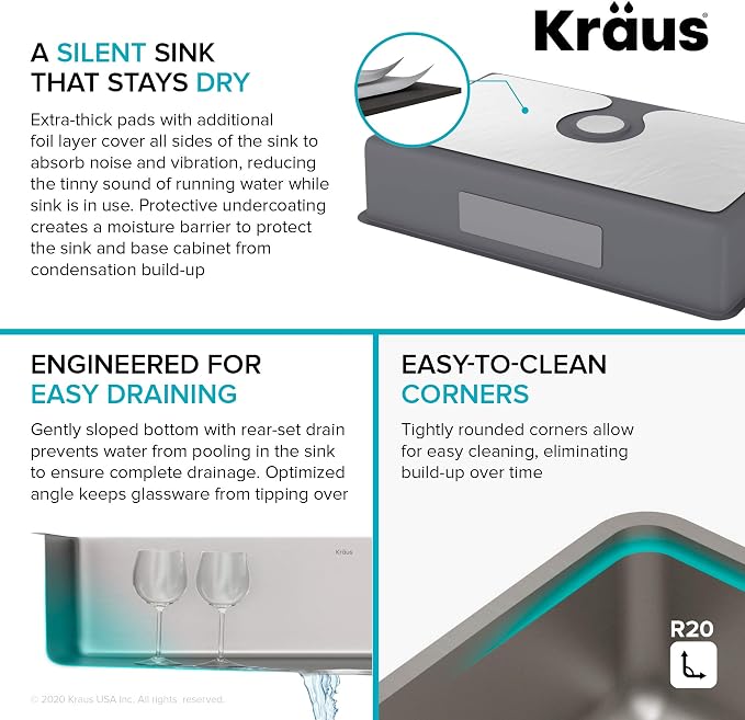 KRAUS Dex 32-inch Undermount 16 Gauge Stainless Steel Single Bowl Kitchen Sink - Image 7