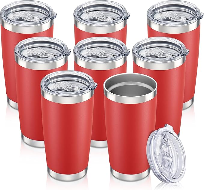 20 oz Tumbler with Lid Stainless Steel Insulated Tumblers Bulk Double Wall Vacuum Cups Powder Coated Travel Mug Keep Drink Cold and Hot, Wine Red, 8 Pack by Orebigo
