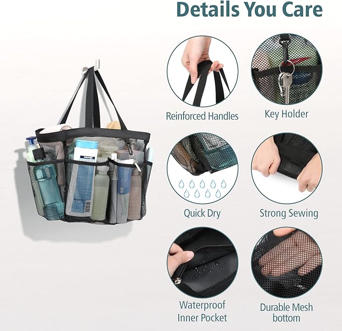 F-color Mesh Shower Caddy Portable, 8.3" Deeper Pockets Large Shower Caddy - Image 5