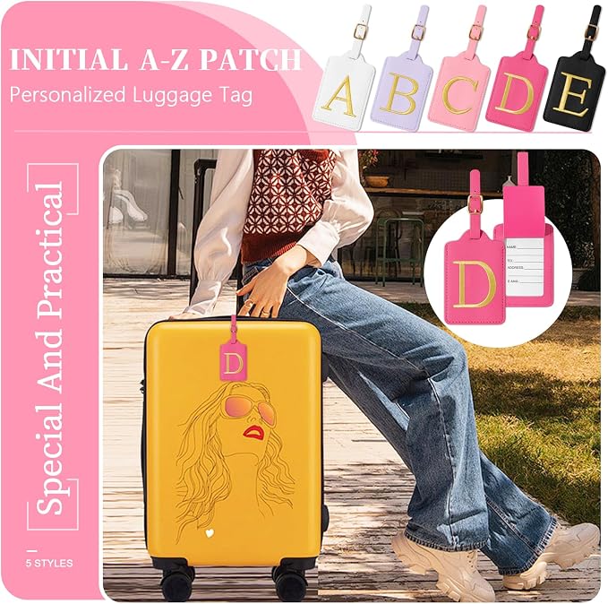 Personalized Initial Rose Red Leather Cute Luggage Tags - Image 6