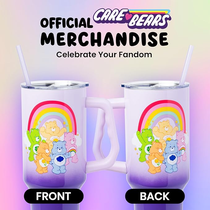 Silver Buffalo Care Bears Rainbow Featuring Funshine, Cheer, Grumpy, Friend, and Good Luck Bear Double Walled Stainless Steel Tumbler with Handle and Straw, Fits in Standard Cup Holder, 40 Ounces - Image 5