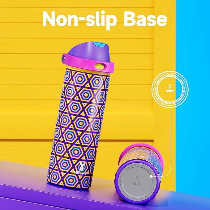 24 oz Insulated Water Bottle for Women: Meoky Stainless Steel Water Bottle with Holder and Shoulder Strap - Leak Proof, Cold for 24 Hours, Protective Silicone Base, BPA-Free for Travel Gym, Neon Beat - Image 9