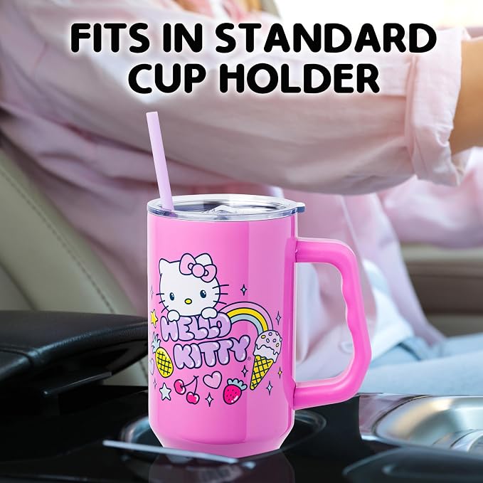 Silver Buffalo Sanrio Hello Kitty Summer Double Walled Stainless Steel Tumbler with Handle, Fits in Standard Cup Holder, 40 Ounces - Image 5
