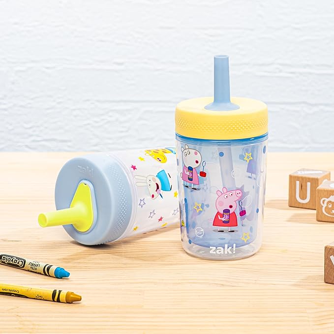 Zak Designs Peppa Pig Capri Toddler Tumblers For Travel or At Home, 9oz 2-Pack Double Wall Plastic Sippy Cups With Leak-Proof Design is Perfect For Kids (Peppa and Friends) - Image 2