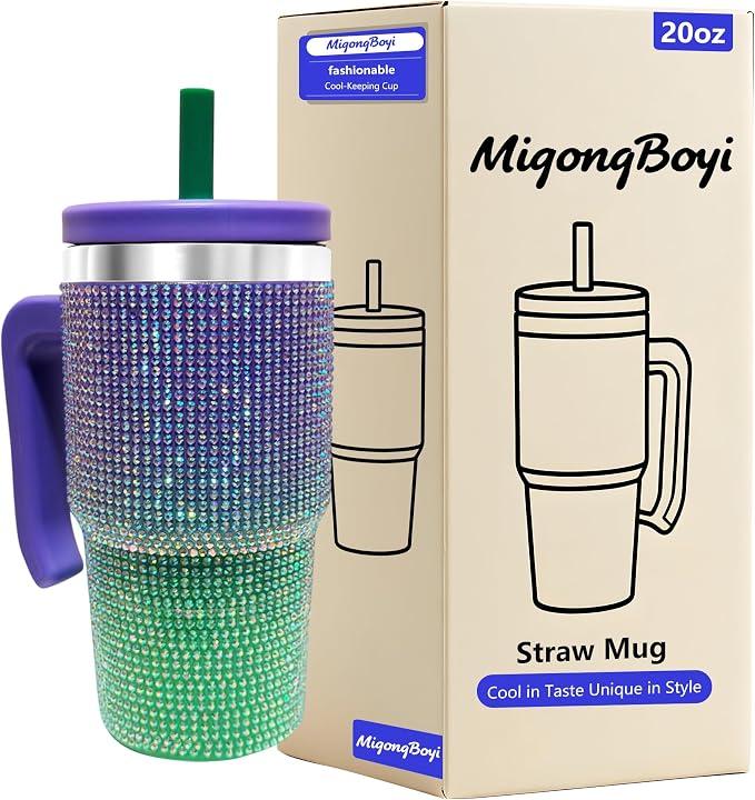 2PCS 20-OZ Insulated Water Bottle,Insulated Stainless Steel Tumbler,Reusable Cold Drink Thermos,BPA-Free, Double-Wall Stainless Steel Water Bottle (Purple Green Gradient-Diamonds, 20, Fluid Ounces) by Unknown