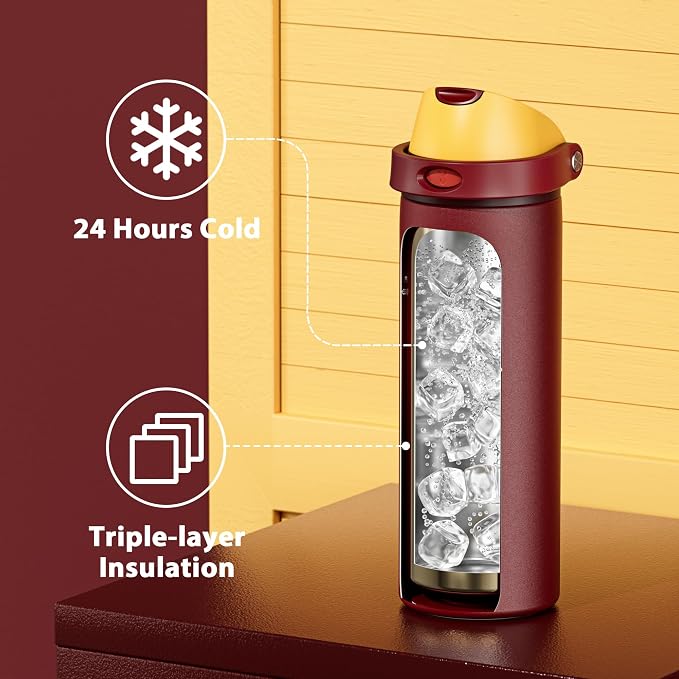 24 oz Insulated Water Bottle for Women: Meoky Stainless Steel Water Bottle with Straw and Spout Lid - Leak Proof, Cold for 24 Hours, Fits in Car Cup Holder, BPA-Free for Sports Travel, Gryffindor - Image 4