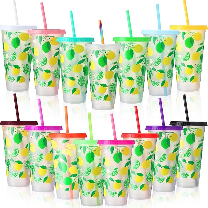 Honeydak 24 oz Lemon Tumbler with Straw and Lid Gifts Reusable Plastic Cups Bulk Water Bottle Iced Coffee Travel Mug Cup for Birthday Party by Honeydak