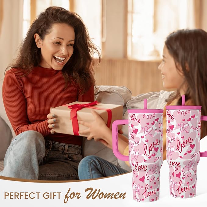 SANDJEST Heart Tumbler with Handle 40oz, Valentines Stainless Steel Insulated Tumblers Coffee Travel Cup with Straw Lid, Gifts for Women Girl - Image 8