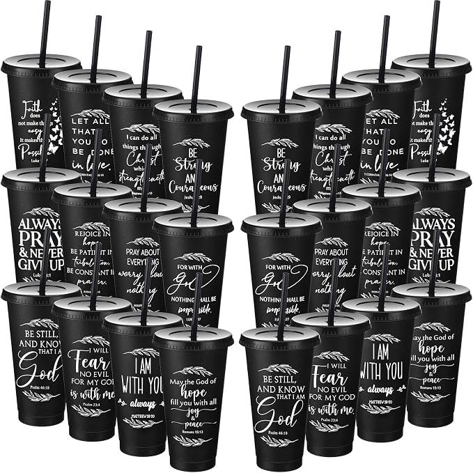 Havawish 24 Mothers Day Christian Tumbler Gift Bulk Religious Inspirational 24 oz Drinking Jesus Cup with Lid Straw Bible Verse Plastic Cup for Church Father Teacher First Communion (Black) by Havawish