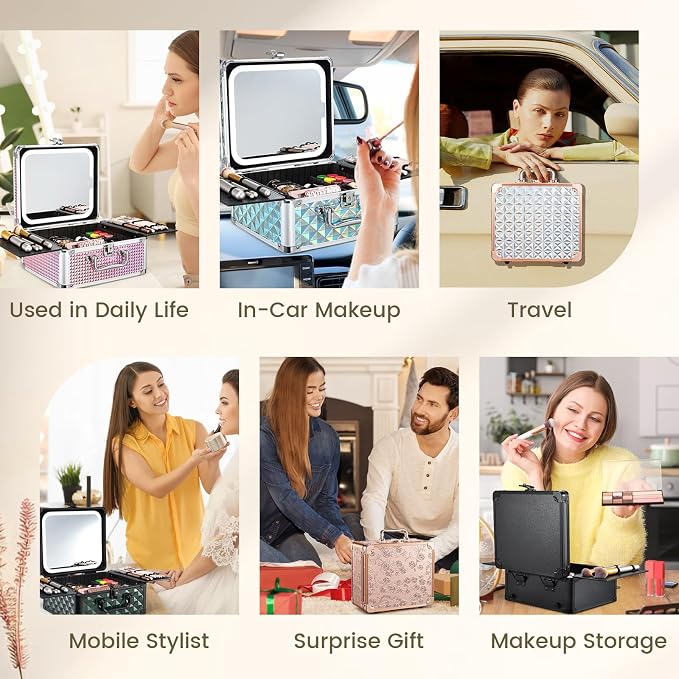 Makeup Case with Magnetic Lighted Mirror Cosmetic Train Box Detachable LED - Image 8