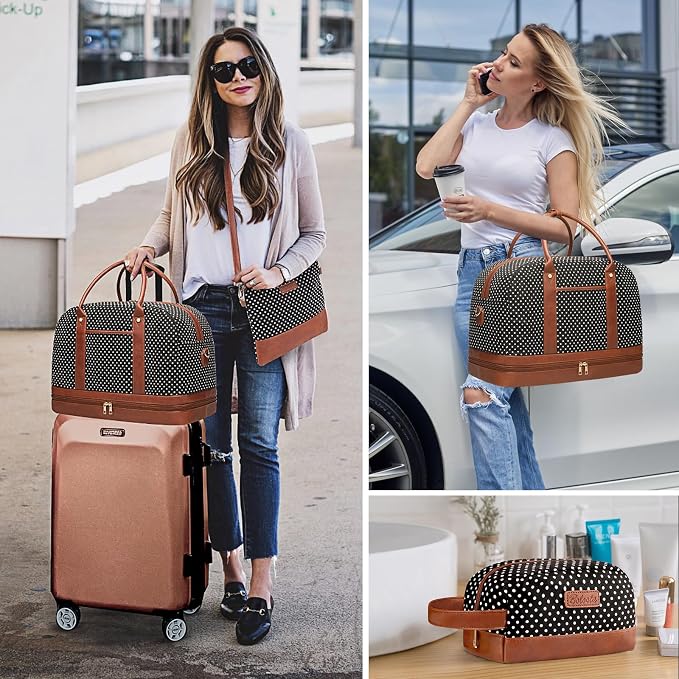 Weekender Bag for Women Canvas Overnight Bag Large Travel Tote Bag Carry on - Image 2