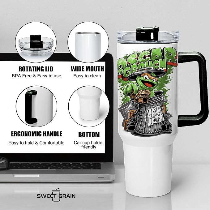 sweet grain Sublimation Tumblers 40 oz with Handle(4 Pack) - Stainless Steel Double Wall Vacuum Insulated Large Tumbler Bulk with Removable Handle and Straw - Black & White Handle - Image 4