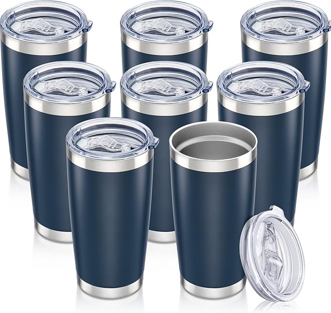 20 oz Tumbler with Lid Stainless Steel Insulated Tumblers Bulk Double Wall Vacuum Cups Powder Coated Travel Mug Keep Drink Cold and Hot, Navy, 8 Pack by Orebigo