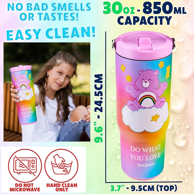Get Trend Care Bears Tumbler with Straw 30oz Kids Teens Insulated Cup with Lid Handle Travel Mug Cups with Lids for School Sports Gifts for Kids (Multi Care Bears) - Image 6