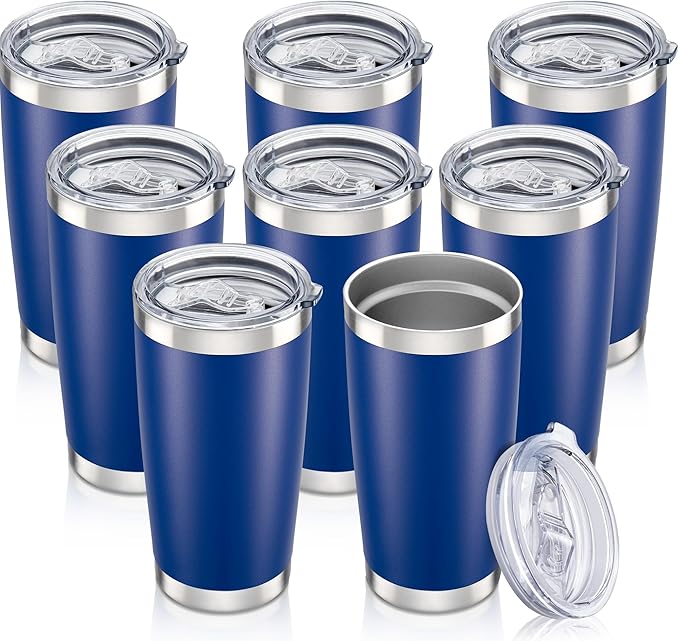 20 oz Tumbler with Lid Stainless Steel Insulated Tumblers Bulk Double Wall Vacuum Cups Powder Coated Travel Mug Keep Drink Cold and Hot, Blue, 8 Pack by Orebigo
