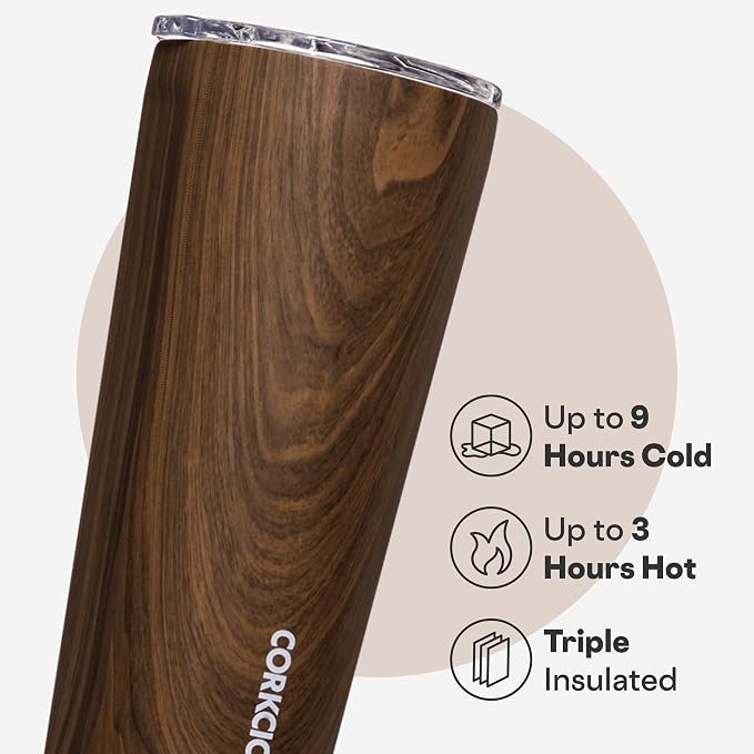 Corkcicle Classic Tumbler - Keeps Drinks Cold for 9 Hours & Hot for 3 - Triple-Insulated Stainless Steel - Holiday Tumbler Gift - 16 oz - Walnut Wood - Image 3