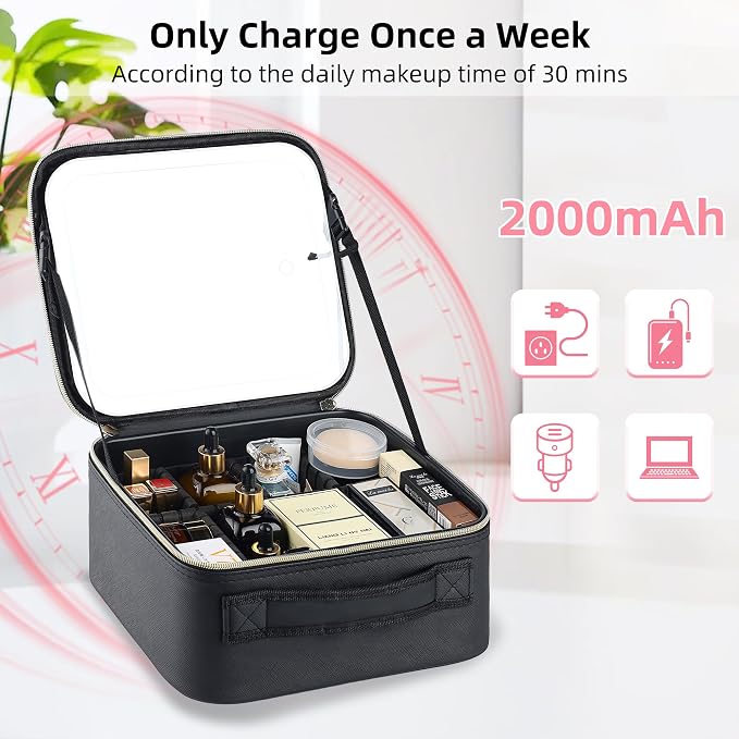 Travel Makeup Bag with LED Mirror – Waterproof Cosmetic Train Case with - Image 4
