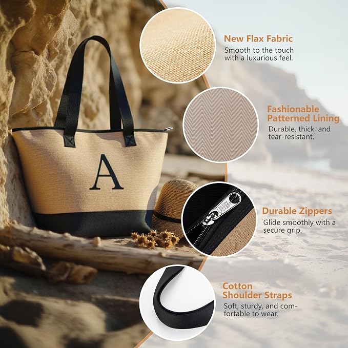 KALIDI Woven Tote Bag for Women, Lightweigh Monogram Beach Bag - Image 8