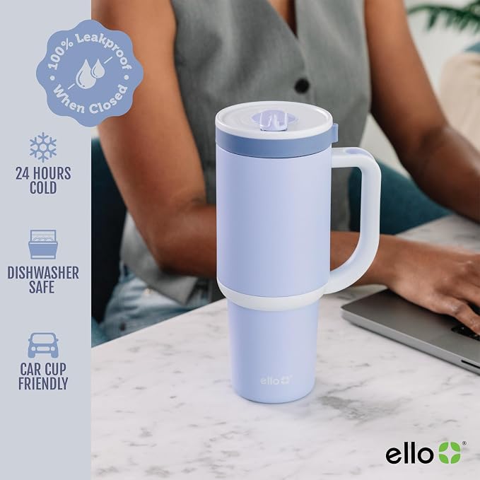 Ello Oasis 24oz Tumbler with Handle & Retracting Straw | Reusable Insulated Stainless Steel Cup 100% Leakproof, Gifts for Teens Women Men | Keeps cold for 24 Hours, Cup Holder Friendly, Twilight Blush - Image 5