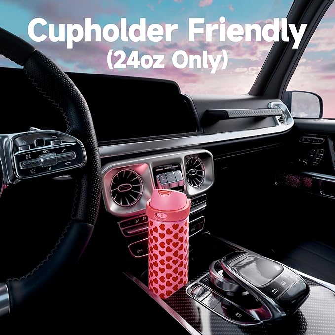 24 oz Valentine's Day Water Bottle: Meoky Stainless Steel Heart Water Bottle with 2-in-1 Straw and Spout Lid - Leak Proof, Fits in Car Cup Holder, Valentines Day for Her Women Wife Girls, Lovie - Image 6