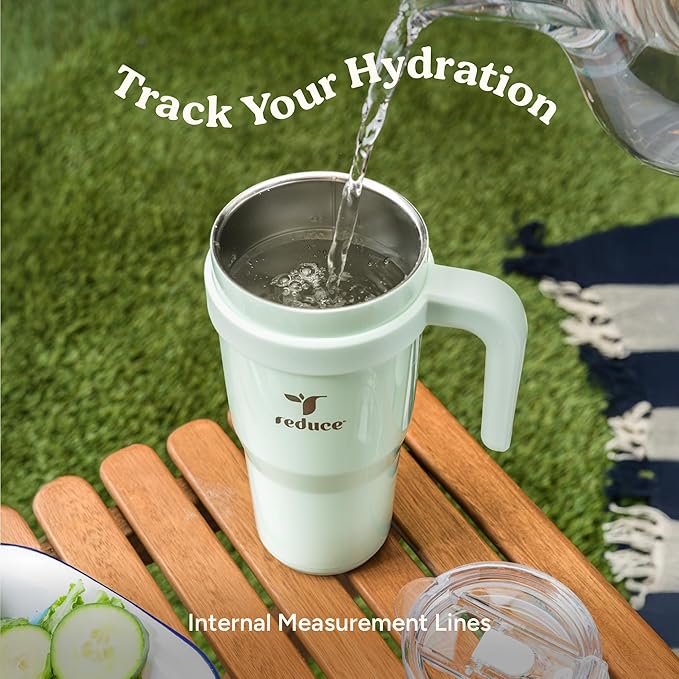 REDUCE 24 oz Stainless Steel Tumbler with Handle - Dual-Wall Vacuum Insulated Travel Mug, Sweat-Proof Lid & Reusable Straw - Keeps Drinks Cold for 24 Hrs, Fits Cupholders, Dishwasher Safe - Sangria - Image 6
