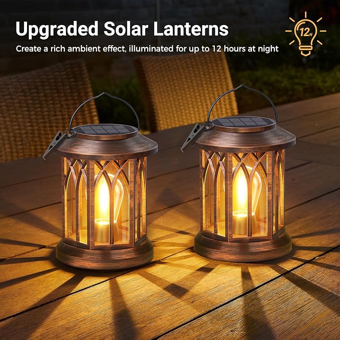 WdtPro Solar Lanterns Outdoor Hanging 2 Pack, Upgraded Bright Solar Lantern - Image 6
