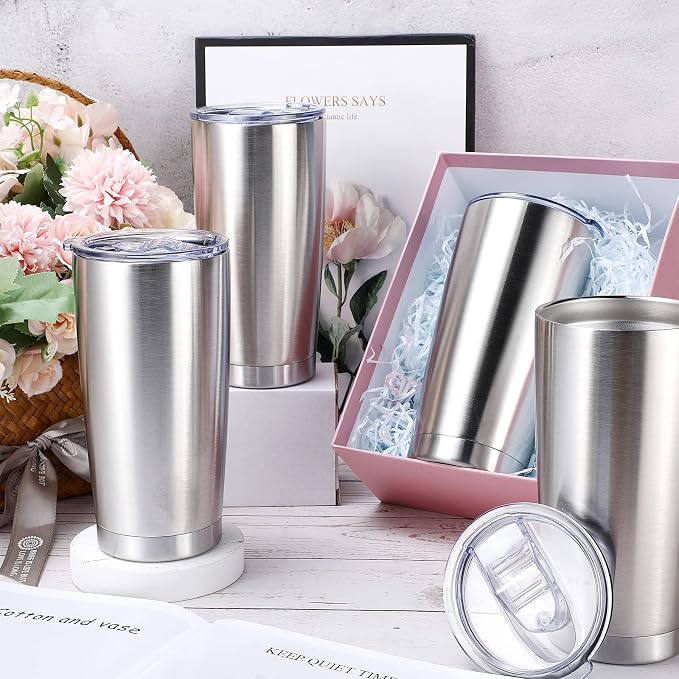 Sieral 36 Pack Stainless Steel Tumblers Bulk with Lids Double Wall Vacuum Insulated Coffee Cups Blank leakproof Powder Coated Tumblers for Engraving Wedding Graduation Party Favors(20 oz,Silver) - Image 3