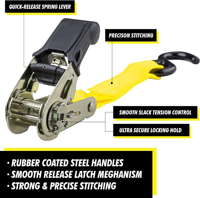 Cartman Ratchet Tie Down, 8Pk 15Ft, 500Lbs Load Cap/ 1500Lbs Break Strength - Image 4