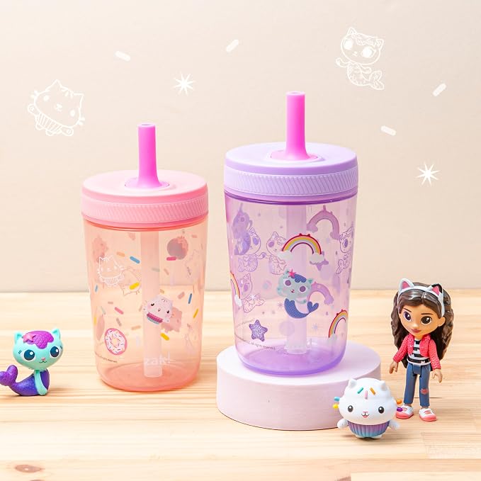 Zak Designs Gabby's Dollhouse Kelso Toddler Cups For Travel or At Home, 15oz 2-Pack Durable Plastic Sippy Cups With Leak-Proof Design is Perfect For Kids Cakey Cat, Mercat - Image 3