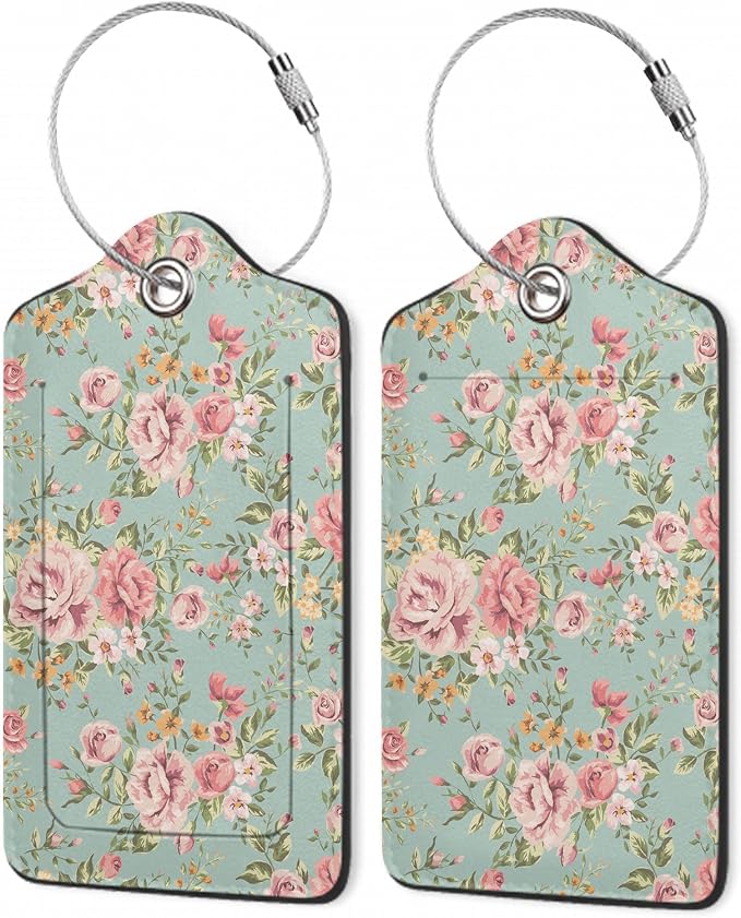 2Pcs Luggage Tag for Suitcase Vintage Floral Shabby Chic Pink Rose Cute by Gearsly