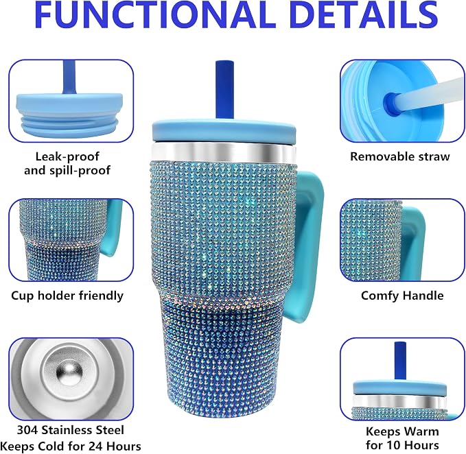20-OZ Insulated Water Bottle,Insulated Stainless Steel Tumbler,Reusable Cold Drink Thermos,BPA-Free, Double-Wall Stainless Steel Water Bottle (Royal Blue - Diamond, 20, Fluid Ounces) - Image 3