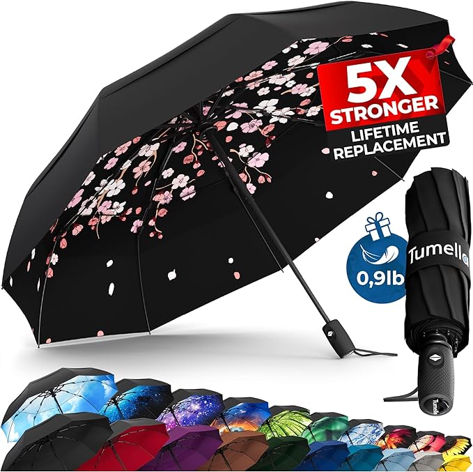 TUMELLA Strongest Windproof Travel Umbrella, Small Strong but Light Portable by Tumella