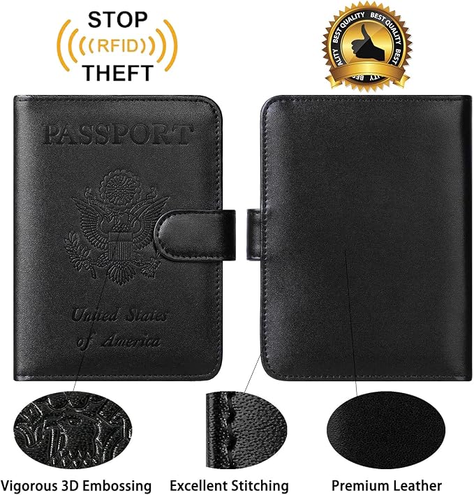 Passport Holder With Luggage Tag Cover Wallet RFID Blocking Leather Case Travel - Image 5