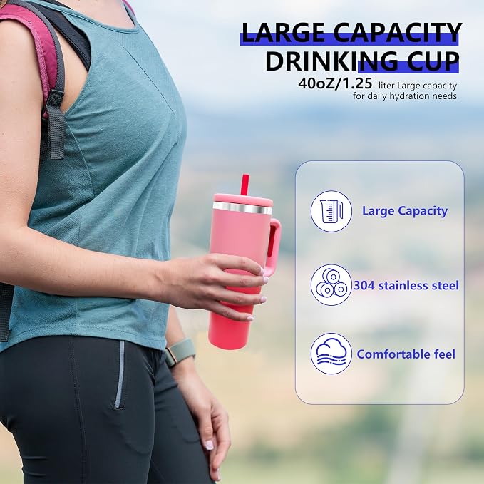40-OZ Insulated Water Bottle,Insulated Stainless Steel Tumbler,Reusable Cold Drink Thermos,BPA-Free, Double-Wall Stainless Steel Water Bottle (Pink Gradient, 40, Fluid Ounces) - Image 4