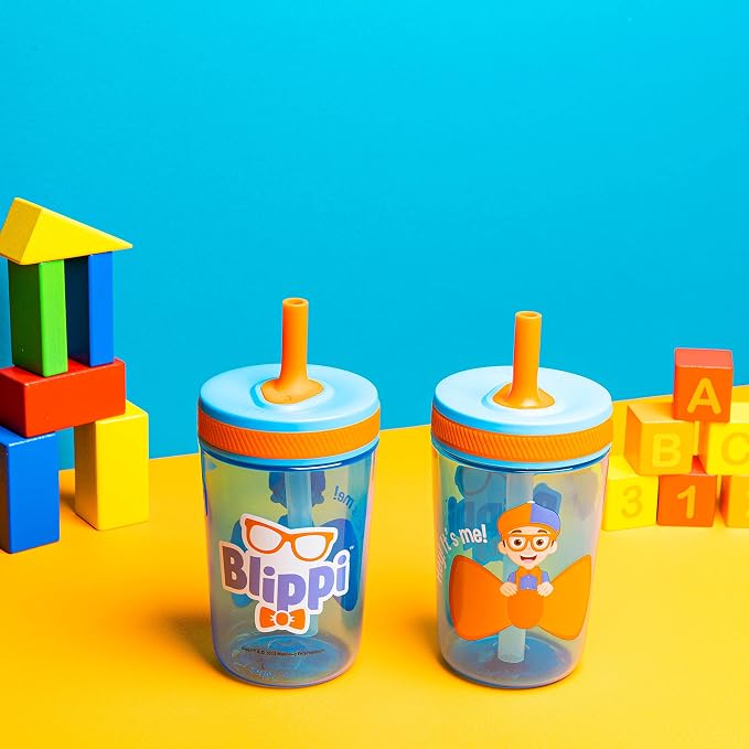 Zak Designs Blippi Kelso Toddler Cups For Travel or At Home, 15oz 2-Pack Durable Plastic Sippy Cups With Leak-Proof Design is Perfect For Kids (Blippi) - Image 2