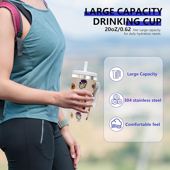 2PCS 20-OZ Insulated Water Bottle,Insulated Stainless Steel Tumbler,Reusable Cold Drink Thermos,BPA-Free, Double-Wall Stainless Steel Water Bottle (Cream-Higland cows, 20, Fluid Ounces) - Image 4