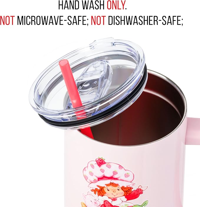 Silver Buffalo Strawberry Shortcake and Custard “Sweet” Double Walled Stainless Steel Tumbler with Handle, Fits in Standard Cup Holder, 40 Ounces - Image 4