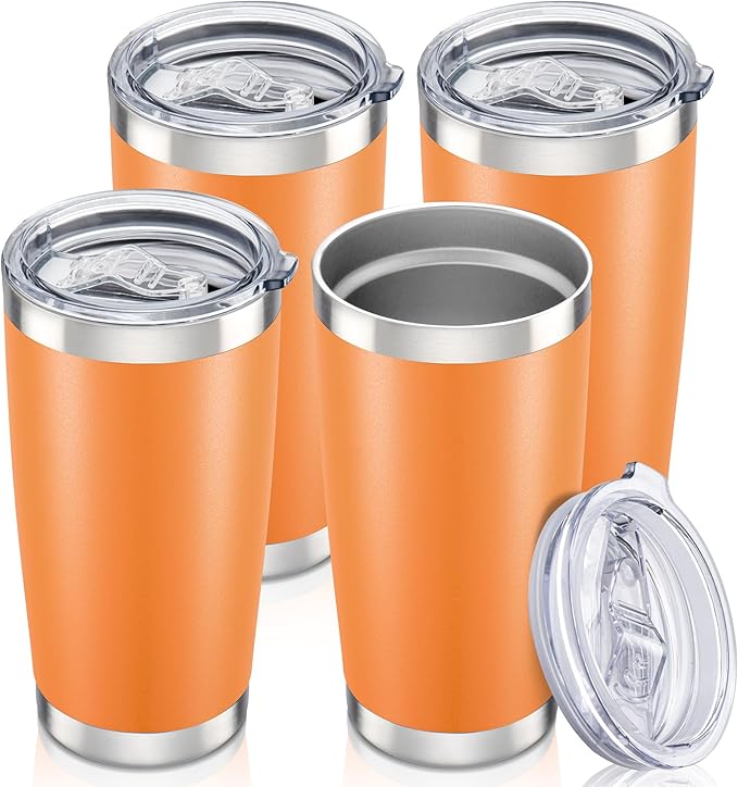 20 oz Tumbler with Lid Stainless Steel Insulated Tumblers Bulk Double Wall Vacuum Cups Powder Coated Travel Mug Keep Drinks Cold and Hot, Orange, 4 Pack by Orebigo