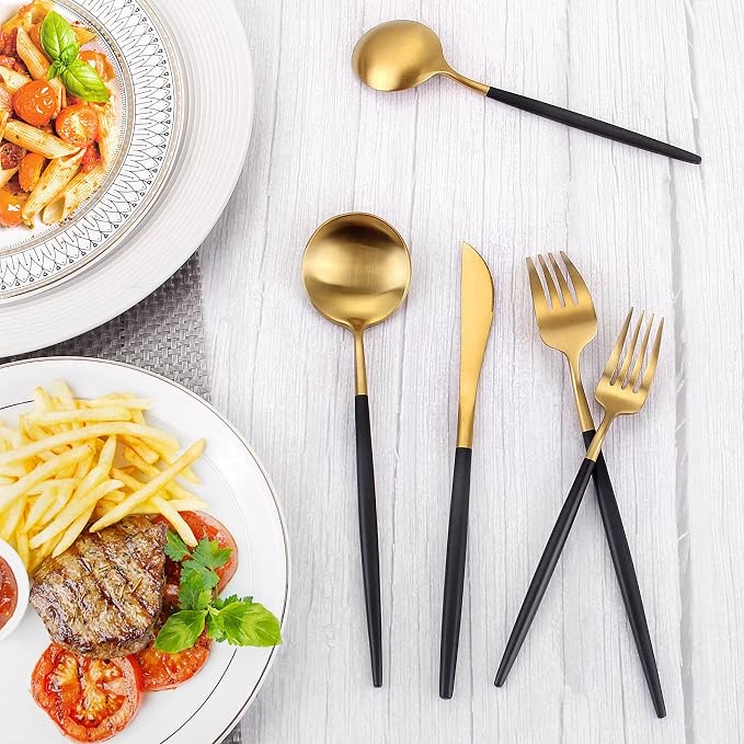 Matte Gold Silverware Set With Black Handle, IBIILII JEFF 20 Pieces Stainless - Image 5