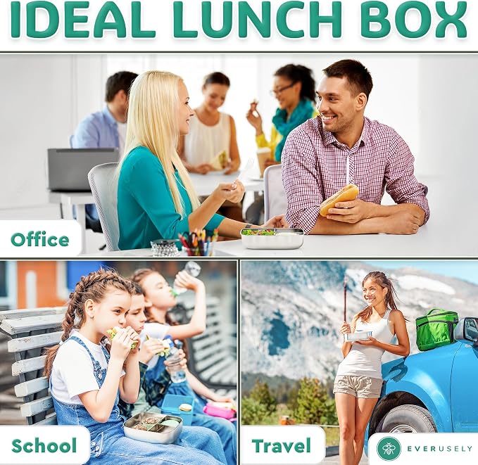 Everusely - Bento Box - Green, 37oz / 1.1 L - Stainless Steel Lunch Box - 3 - Image 7