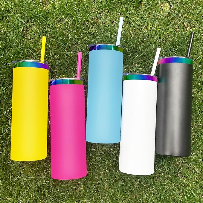 20 oz Skinny Tumblers Stainless Steel Tumbler with Lid and Straw Double Wall Vacuum Insulated Coffee Mug 20oz Powder Coated Cup for Hot and Cold Drinks(Rosy,4 pack) - Image 9